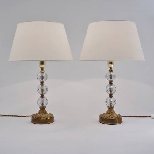 Pair Art Deco table lamps, acanthus leaf, Maison Charles, crystal & gilt bronze, 1930`s ca, French
